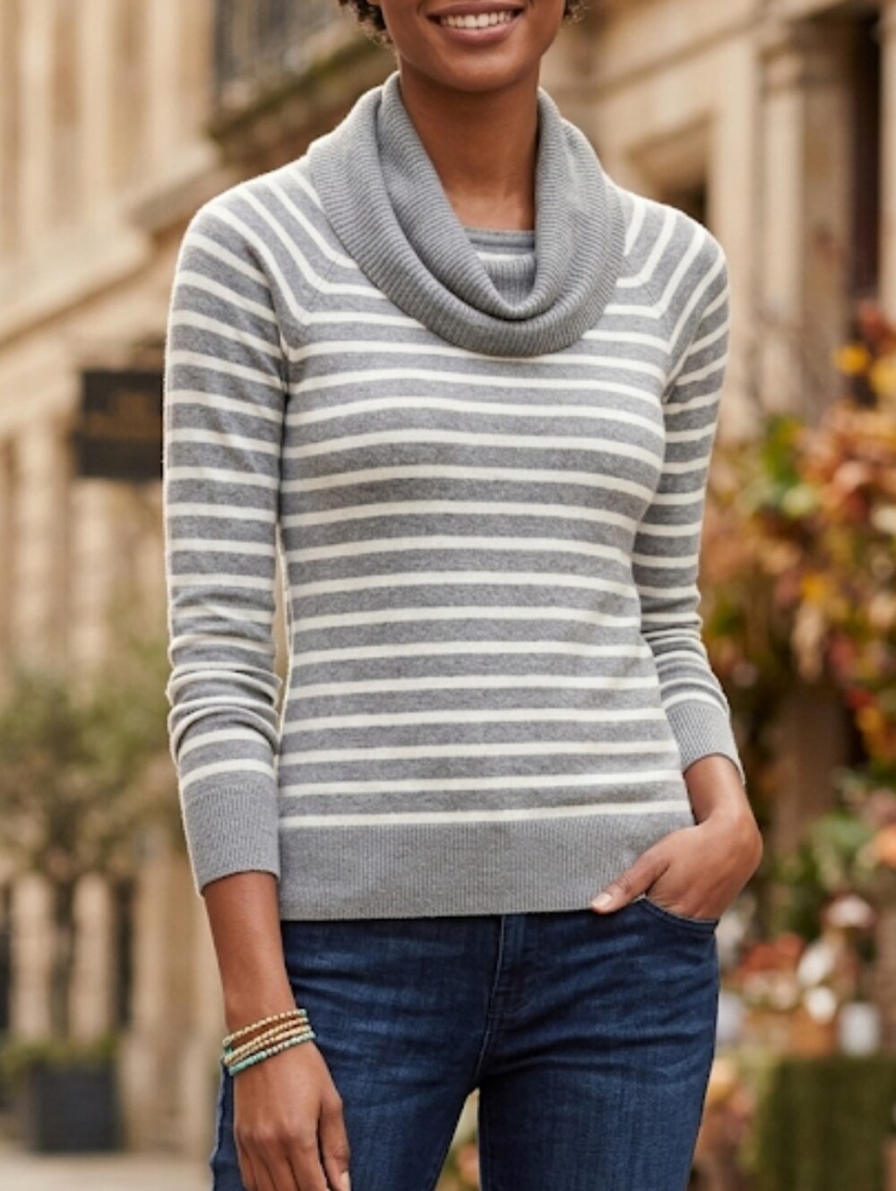 Anthropologie Change Of The Moon Striped Rabbit Hair Cashmere Cowl Neck Sweater